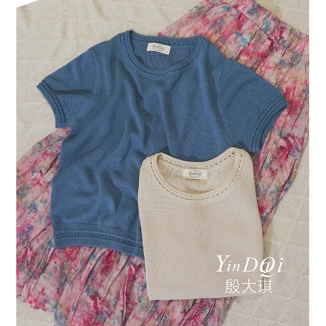 青蓝和纸纱#1835 短袖针织衫上衣女2025夏季薄款洋气简约百搭上衣