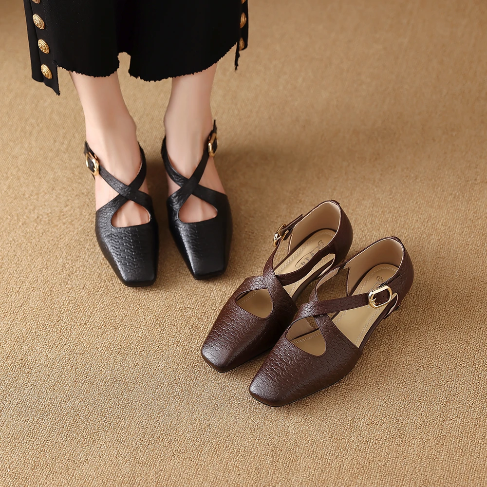 1962-3包头凉鞋女2025夏季新款粗跟中跟鞋交叉一字带罗马鞋