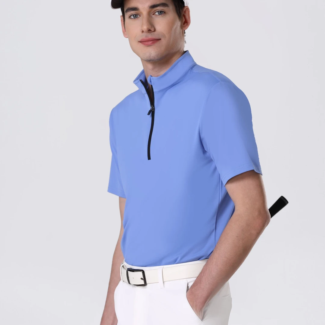 奥蓝克25-09新款高尔夫户外运动Polo衫短袖薄款男夏季半拉链休闲