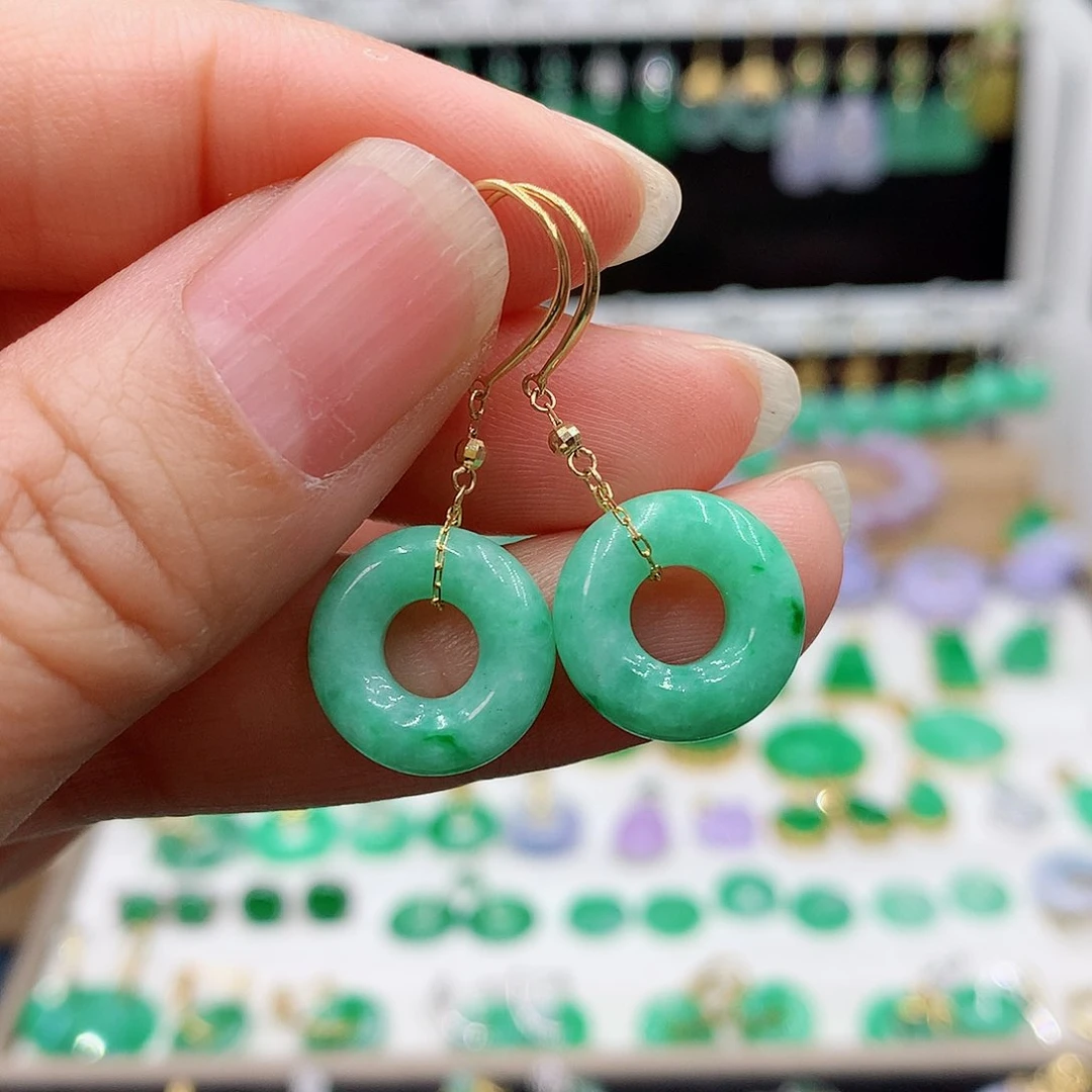 翡翠耳饰18K金镶嵌的