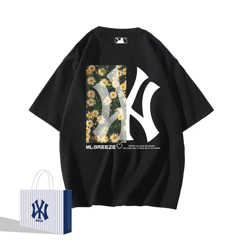 奥莱折扣MLBREEZE 休闲新款刺绣潮牌情侣款T恤圆领短袖时尚T恤