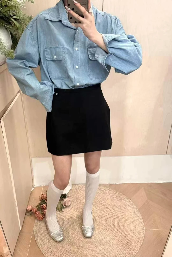 【代莹优选】2603早春复古经典双袋长袖牛仔衬