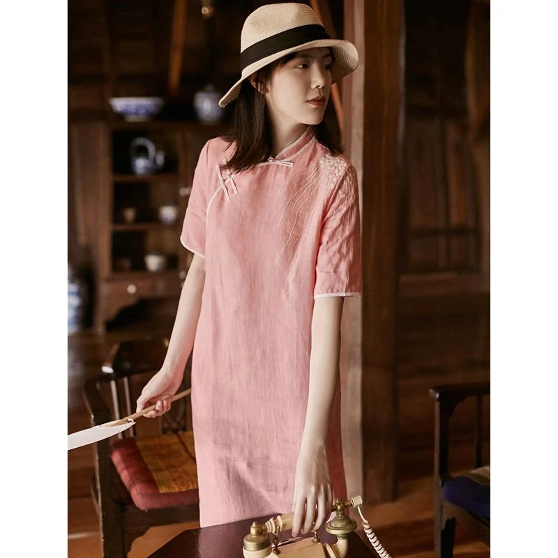 改良版高级感旗袍连衣裙女夏季薄款复古国风刺绣高端惊艳绝美裙子