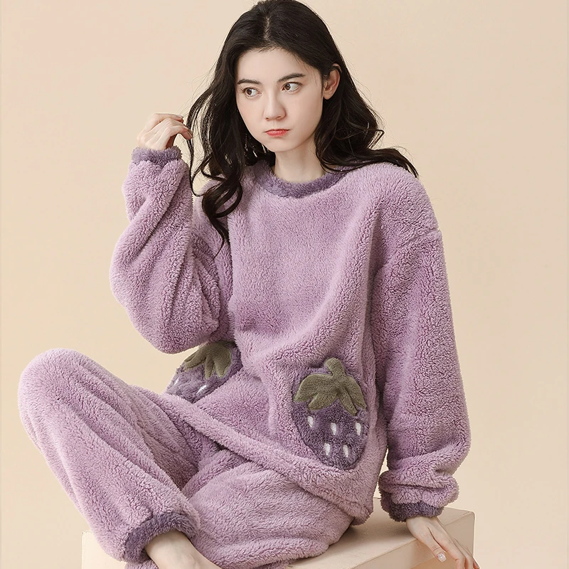 珊瑚绒睡衣女爆款秋冬季加绒加厚秋冬保暖法兰绒可外穿家居服套装