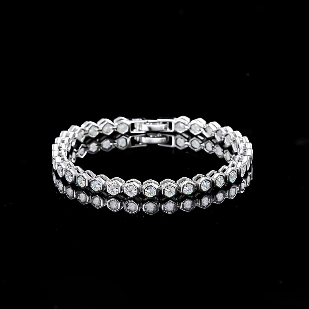 925银莫桑石手链 一一木木（M789）全银10分全莫桑蜂巢手链16厘米