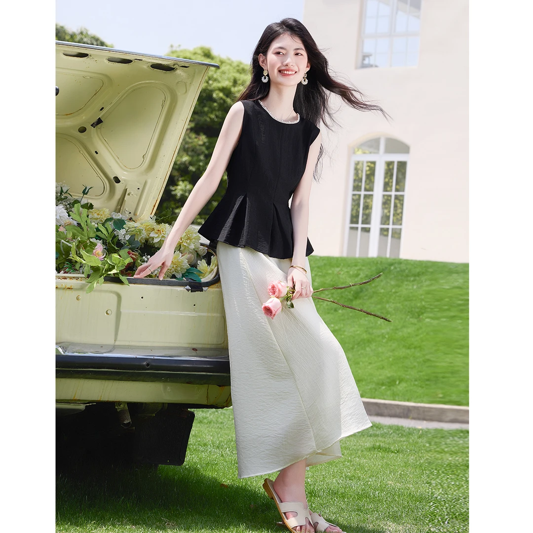 莱赛尔套装女2025夏新款气质减龄上衣搭洋气显瘦半身裙两件套