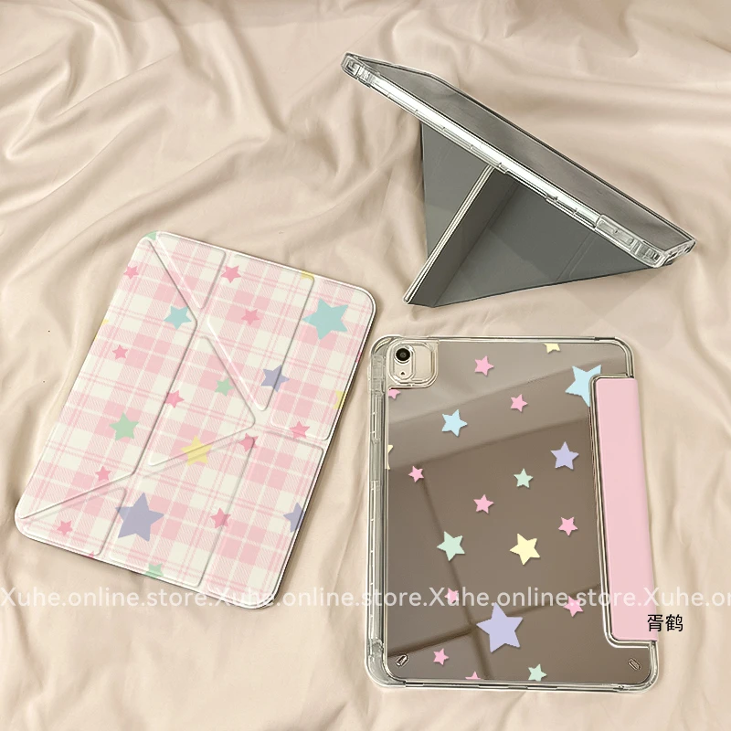 【3+Y折镜面亚克力】星星格子苹果ipad11华为小米平板保护套air7硬