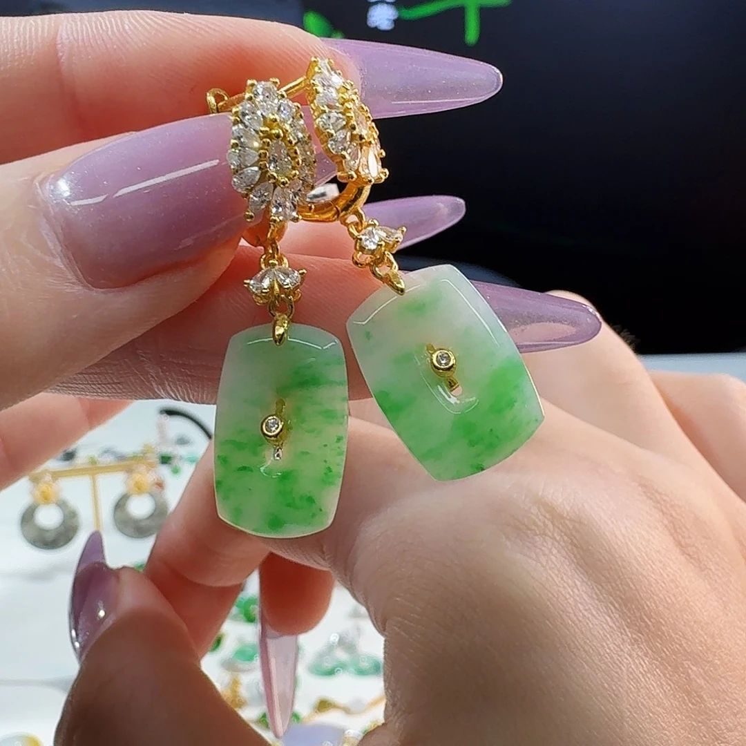 翡翠银S925镶嵌耳饰925镶嵌