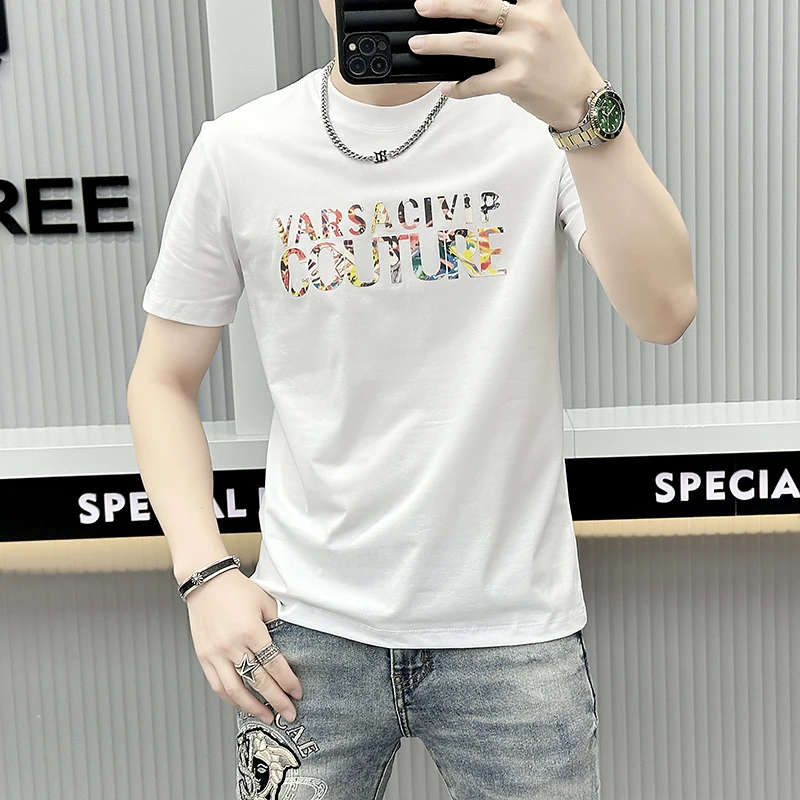 【2轻奢高端】帅气时尚潮流短袖T恤圆领夏季修身弹力舒适百搭半袖