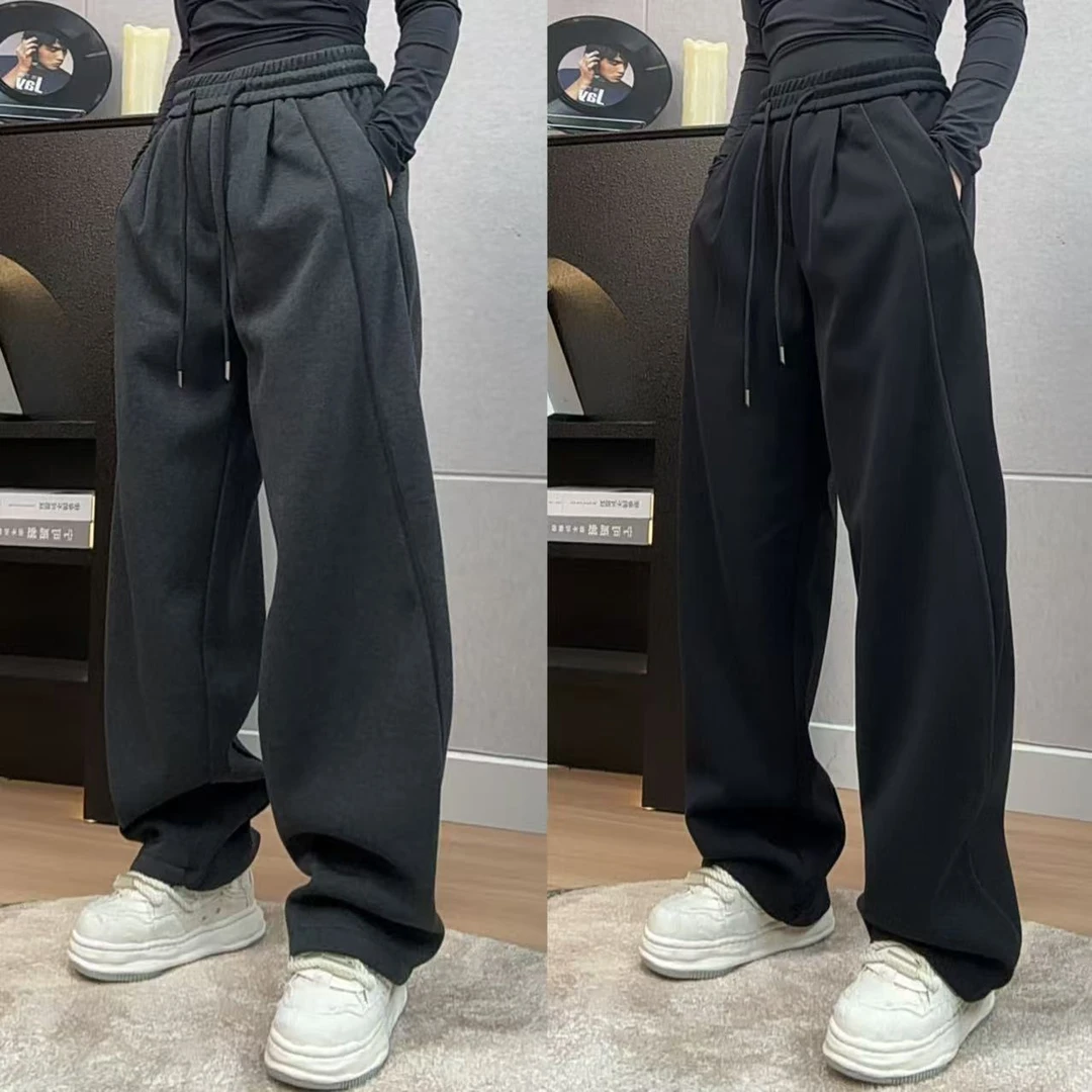 简约男士美式复古垂感冬季保暖加绒加厚休闲长裤卫裤