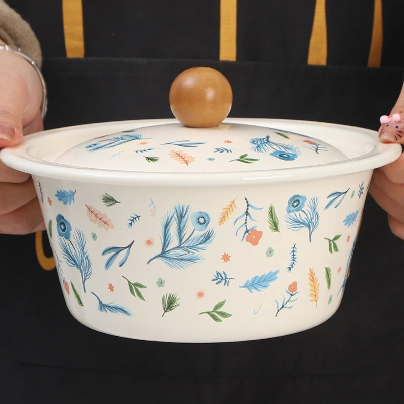 新品欧丽家珐琅搪瓷盆搪瓷盆带盖搪瓷汤盆和面盆揉面盆猪油盆熬药