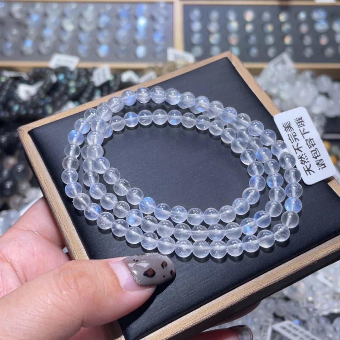 未镶嵌长石手链透体蓝月光手链多圈5.8mm
