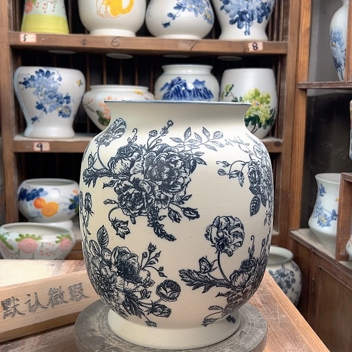 陶冬瓜高27复古牡丹陶瓷