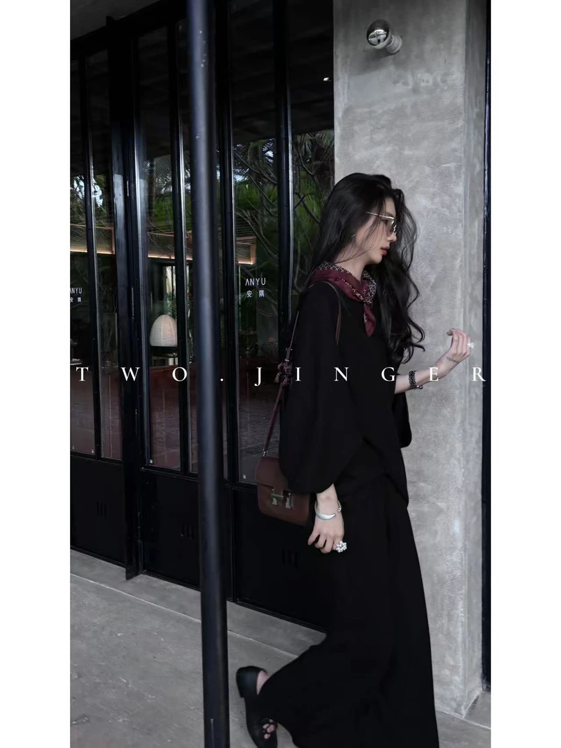 2025NEW//SS春夏（慕斯）弧形蝙蝠袖不规则羊毛套装 CX7997