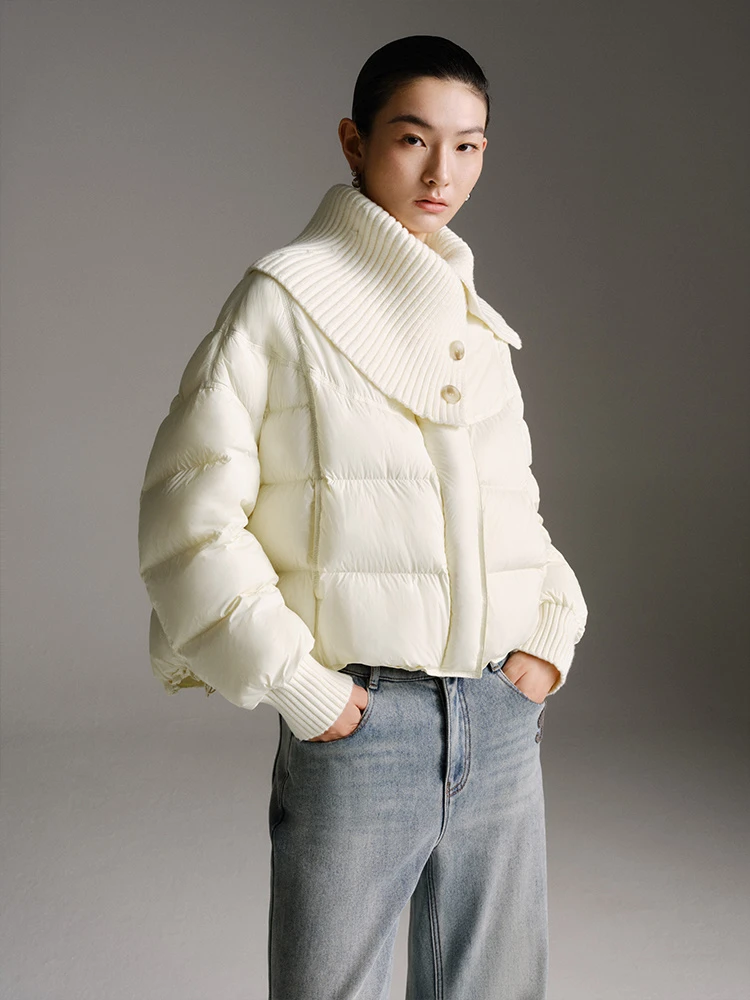 艾家商场同款2025冬新款简约针织领短款羽绒服面包服女41030020