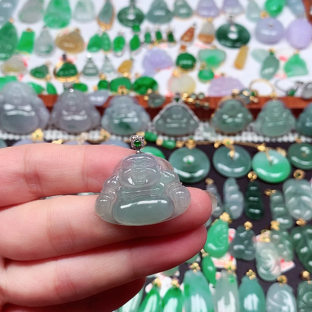 翡翠18K金镶嵌吊坠(不含链)天然翡翠A货