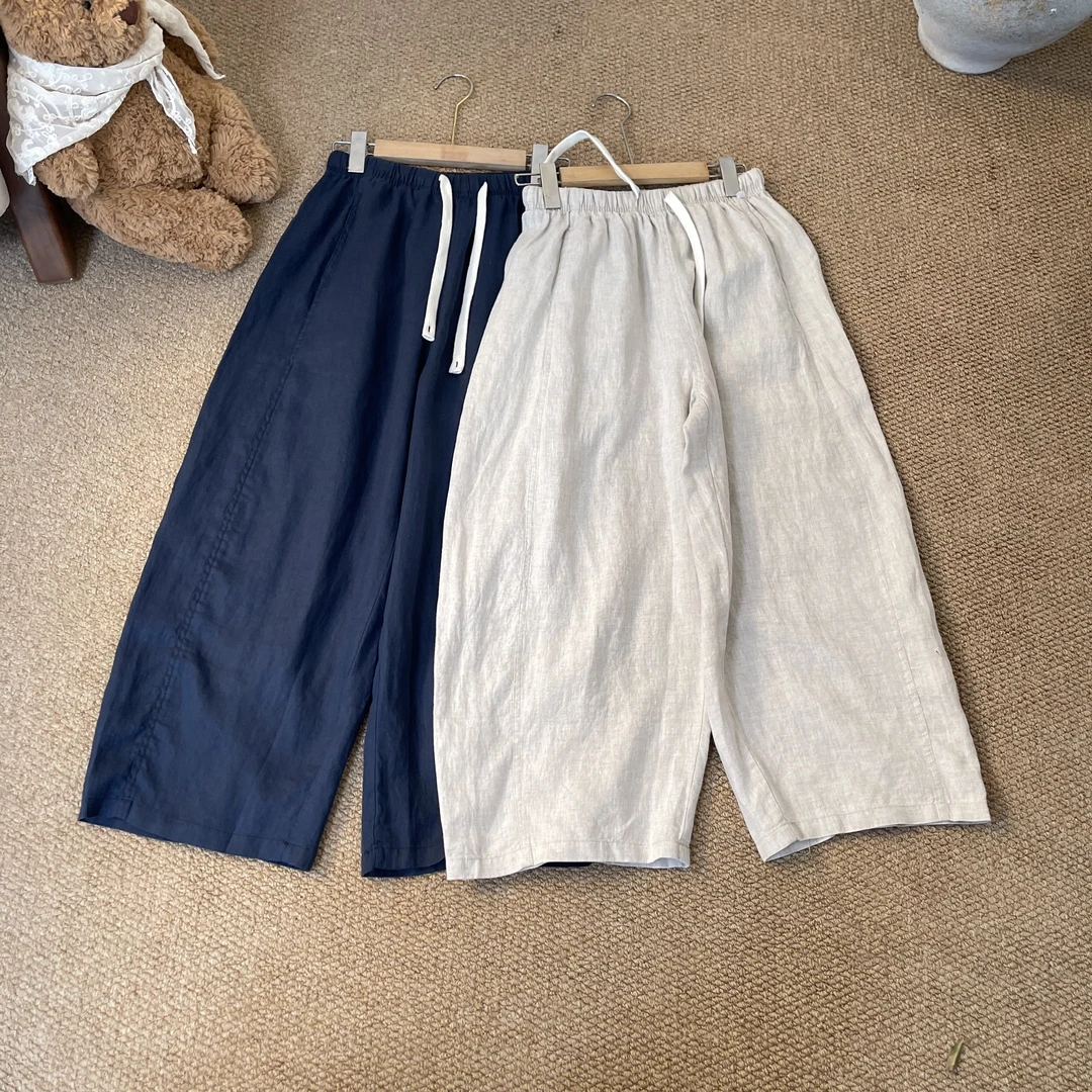 Yun Shen-「100%亚麻休闲裤」外贸夏季薄款百搭阔腿裤502-LL