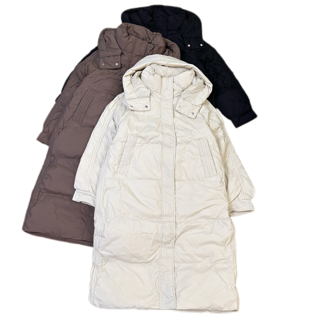 【叶子服饰】冬季新款简约百搭可拆卸连帽加厚保暖长款羽绒服073