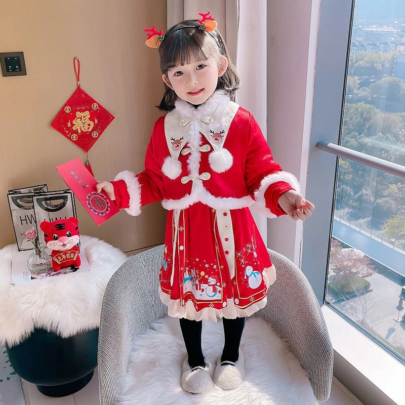 085两件套唐装萝莉塔风格女童拜年服连衣裙