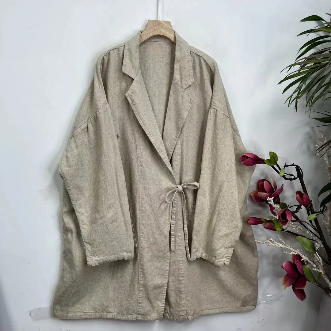 花璟原创设计复古做旧中长款系带西装外套（衣长88胸围140）