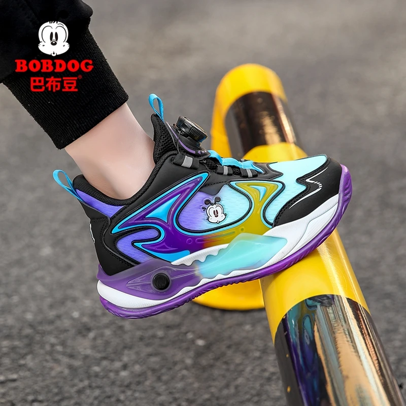 巴布豆儿童篮球鞋中大童2025春秋新款童鞋旋钮扣减震男童运动鞋