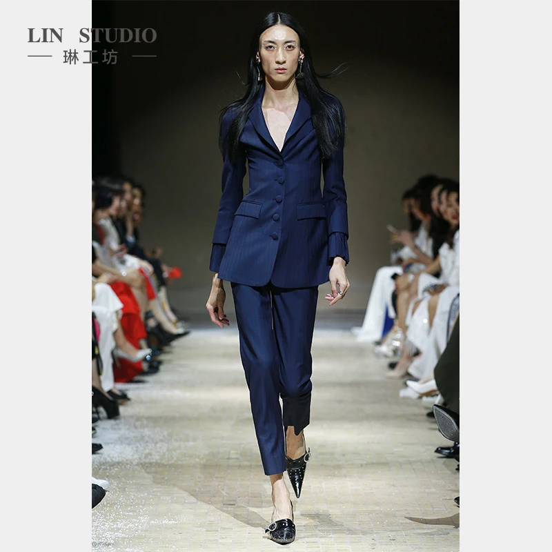 【特殊活动款 不支持退换】琳工坊百褶袖口蓝色西服上衣唐琳设计师
