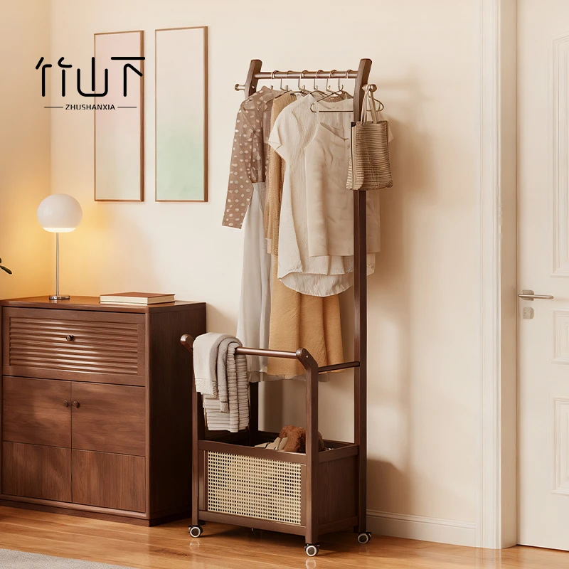 落地挂衣架卧室衣帽架简约可移动衣服架家用房间实木多功能挂包架