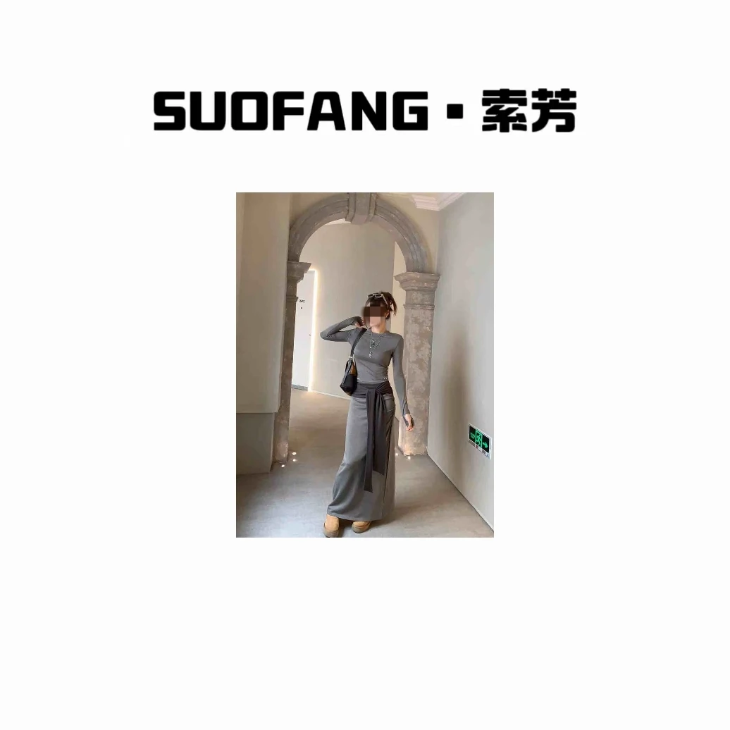 春季新款 拼接圆领正肩修身半身包臀裙套装