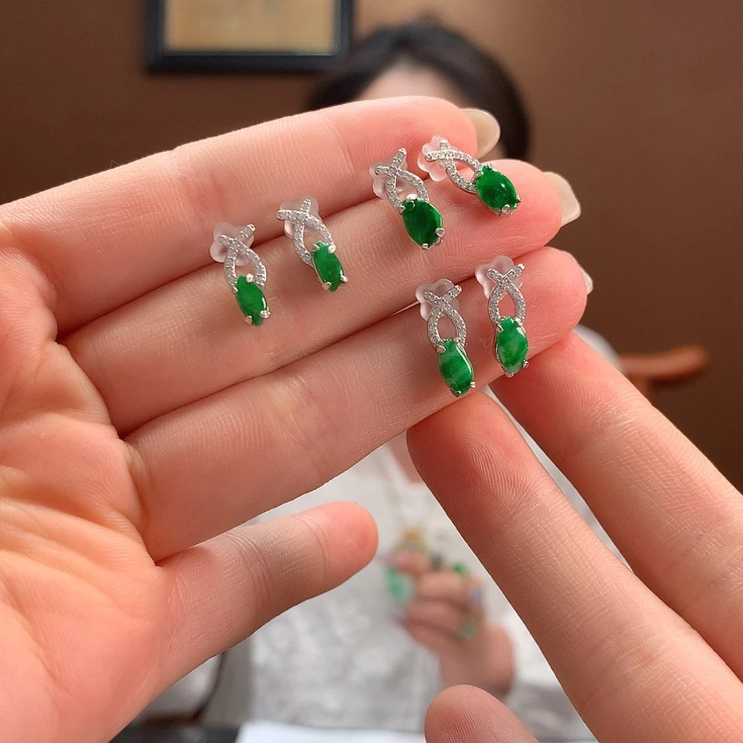 翡翠银S925镶嵌耳饰耳饰多样性发1副