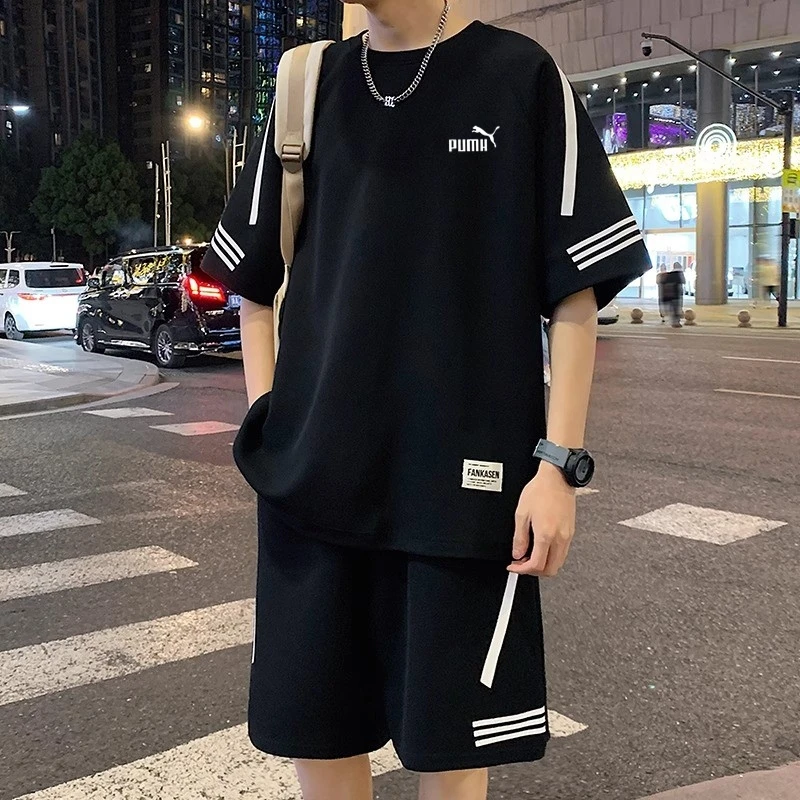 一折专区丨奥莱潮牌丨夏季男士套装新款运动休闲短袖短裤两件套