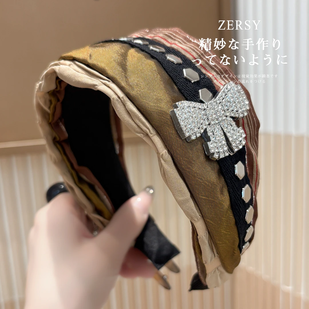 洋气时尚蝴蝶结水钻发卡女款高级感宽边压发头箍日常外戴洗脸发箍