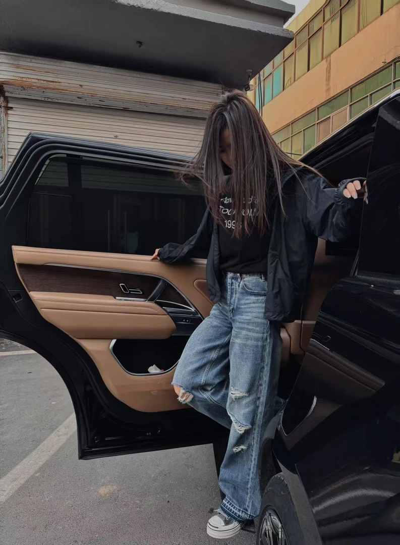 土耳其显瘦牛仔裤水洗时尚破洞裤子长裤自然腰