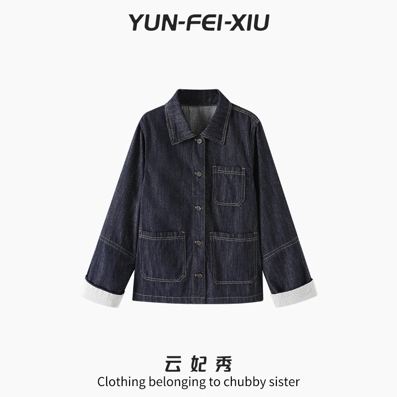 云妃秀大码女装外套牛仔翻领时尚宽松显瘦遮肉休闲胖妹妹秋季2006