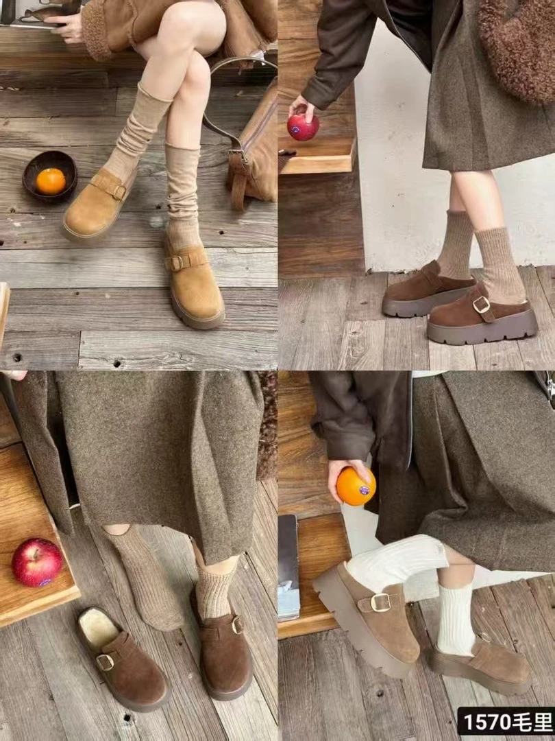 1570 2025冬季新款厚底博肯加绒保暖舒适百搭半拖