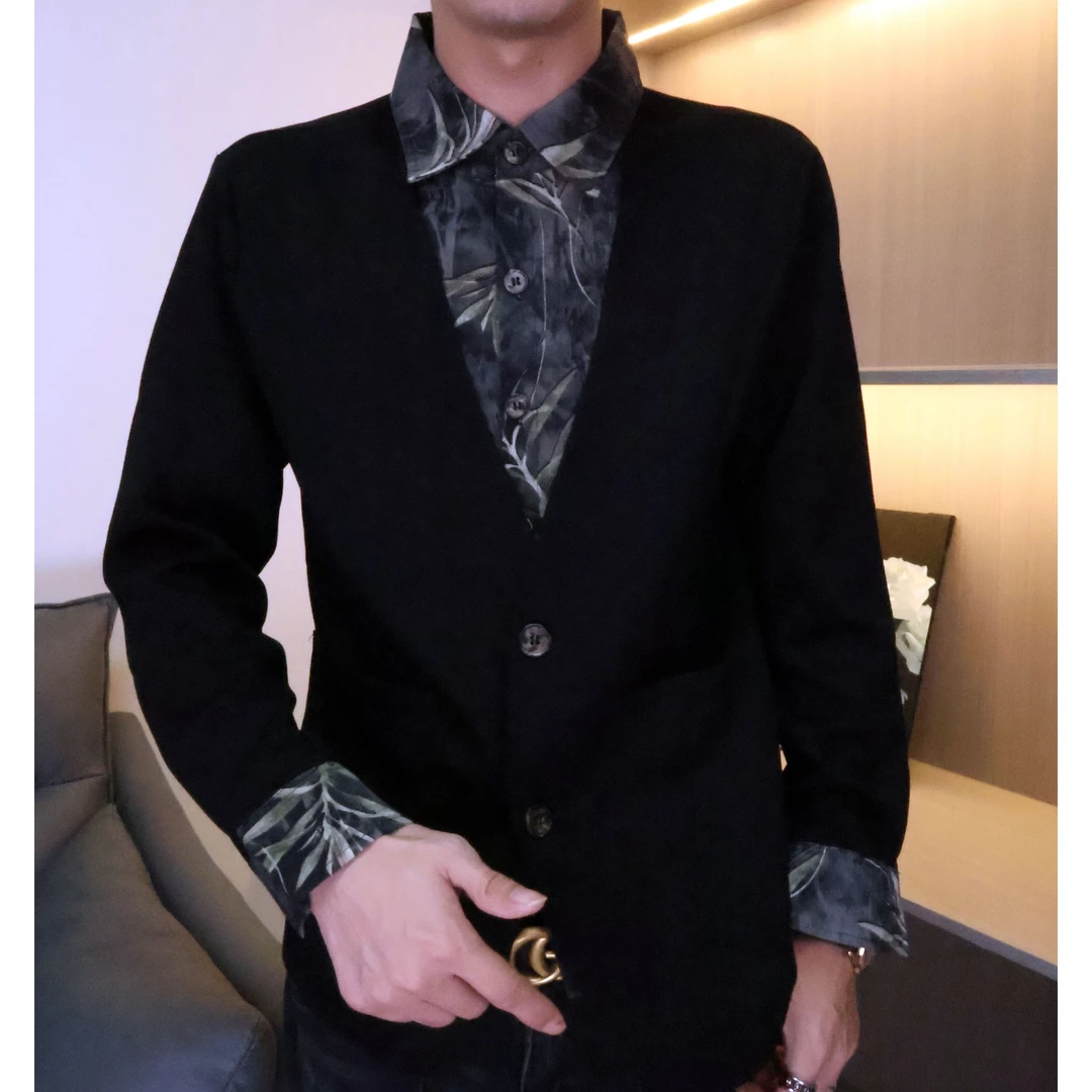2025假两件时尚欧货男士秋冬商务男士宽松翻领卫衣男装外套S1018