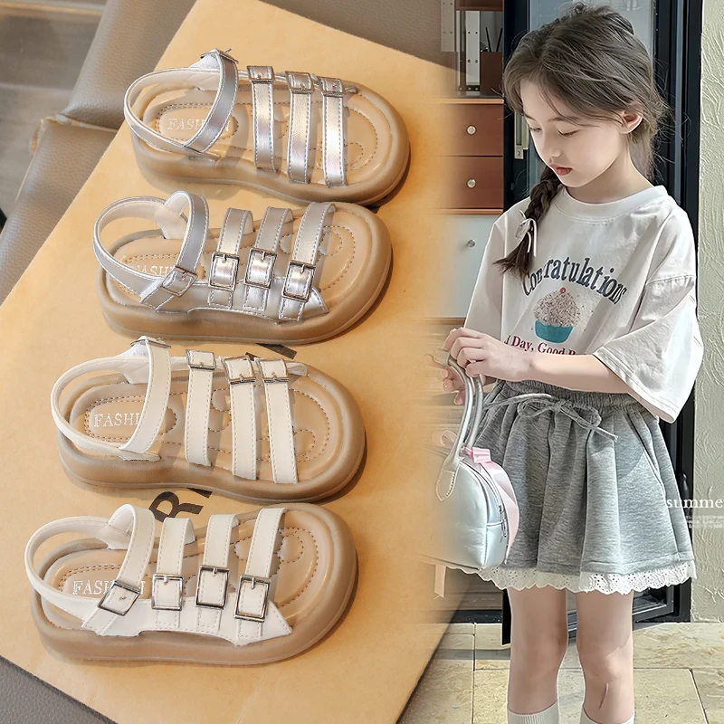 2025新款夏季儿童凉鞋中大童时尚女童休闲公主凉鞋厚底软底沙滩鞋