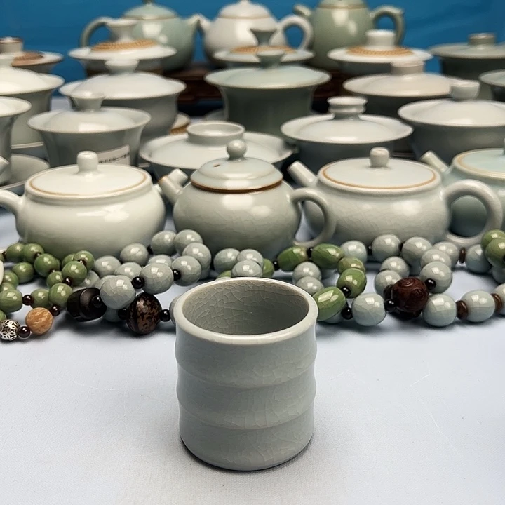 杯仿古月白釉竹节杯原矿原釉原产地