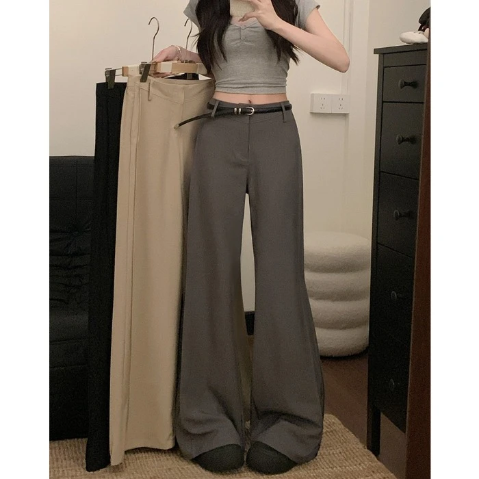 2025夏季新款小众复古设计感阔腿垂感高腰宽松西装休闲裤拖地裤女