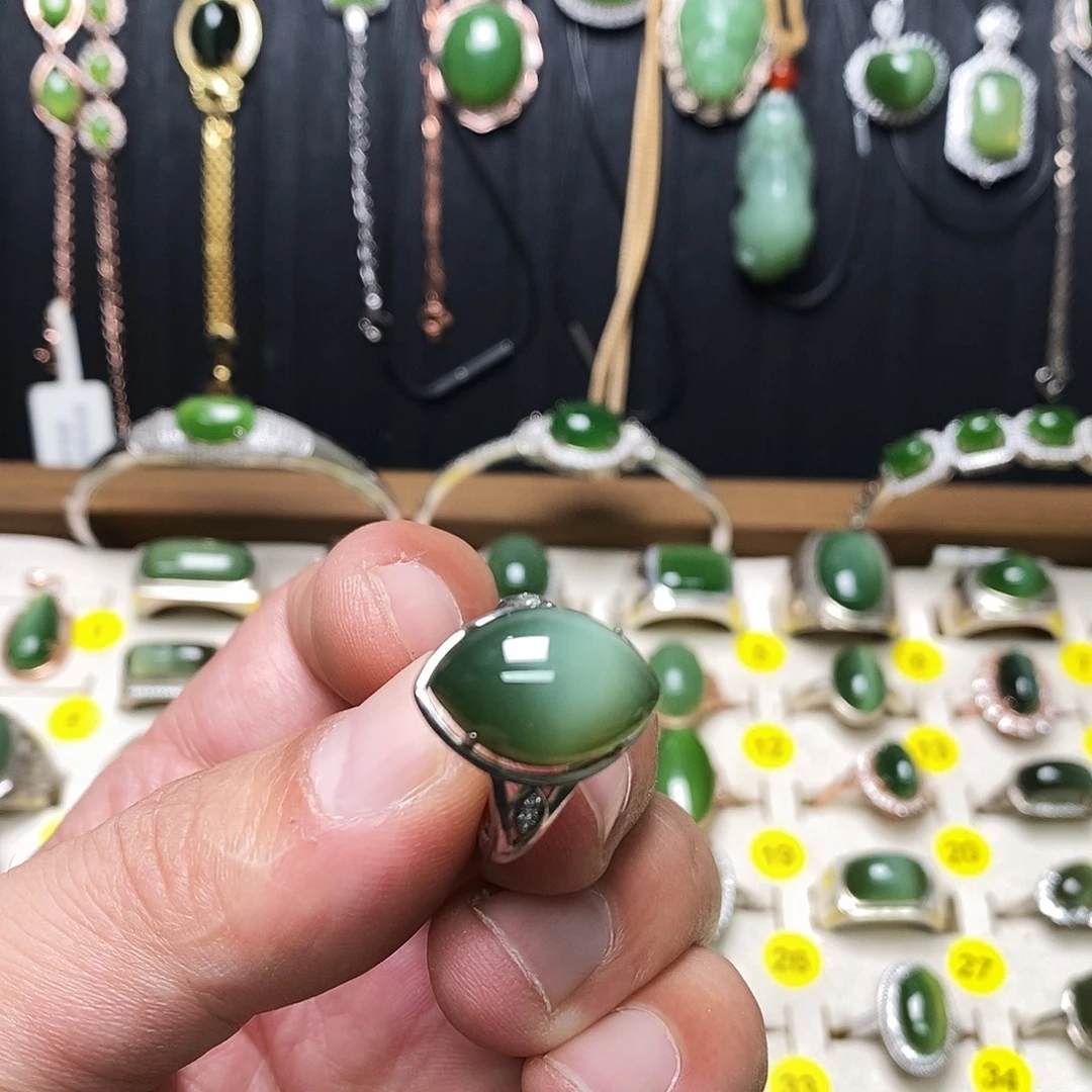 和田玉(碧玉)银S925镶嵌戒指
