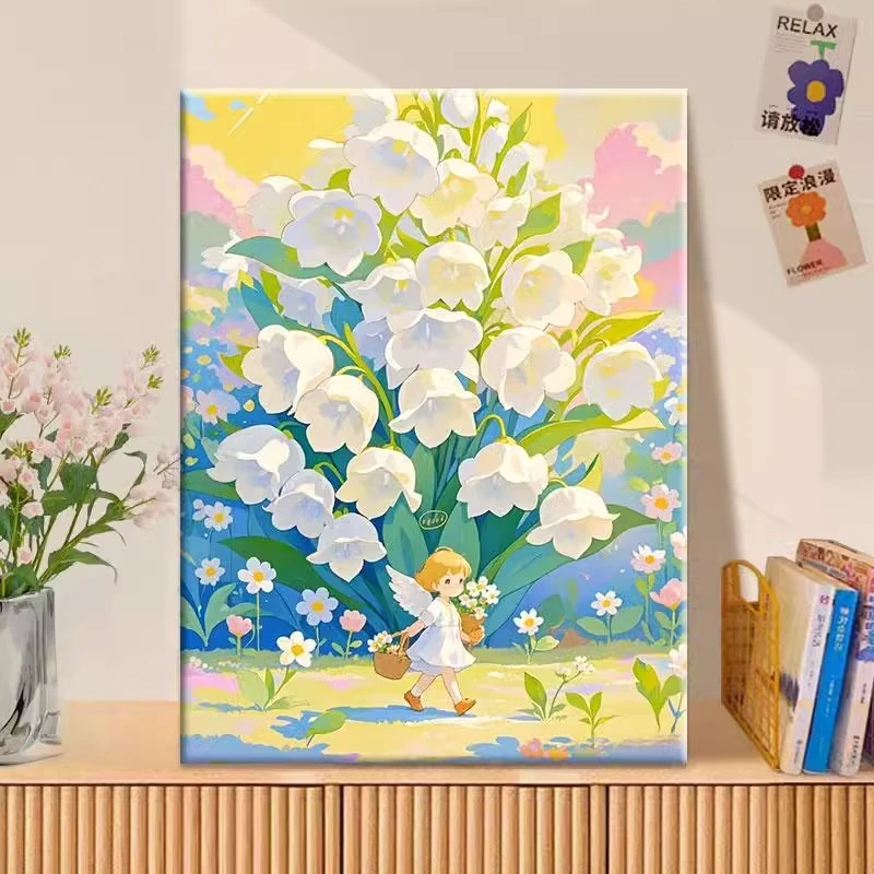 （摘花的小天使）diy数字油画红线条手工填涂色解压治愈丙烯装饰画