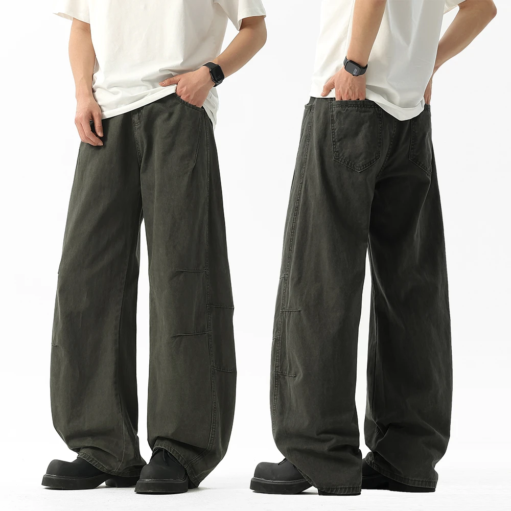 美拉德2025美式休闲裤男高街cleanfit弯刀裤潮牌宽松阔腿休闲长裤