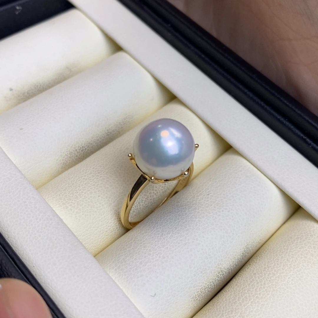 淡水珍珠银S925镀金镶嵌戒指微瑕