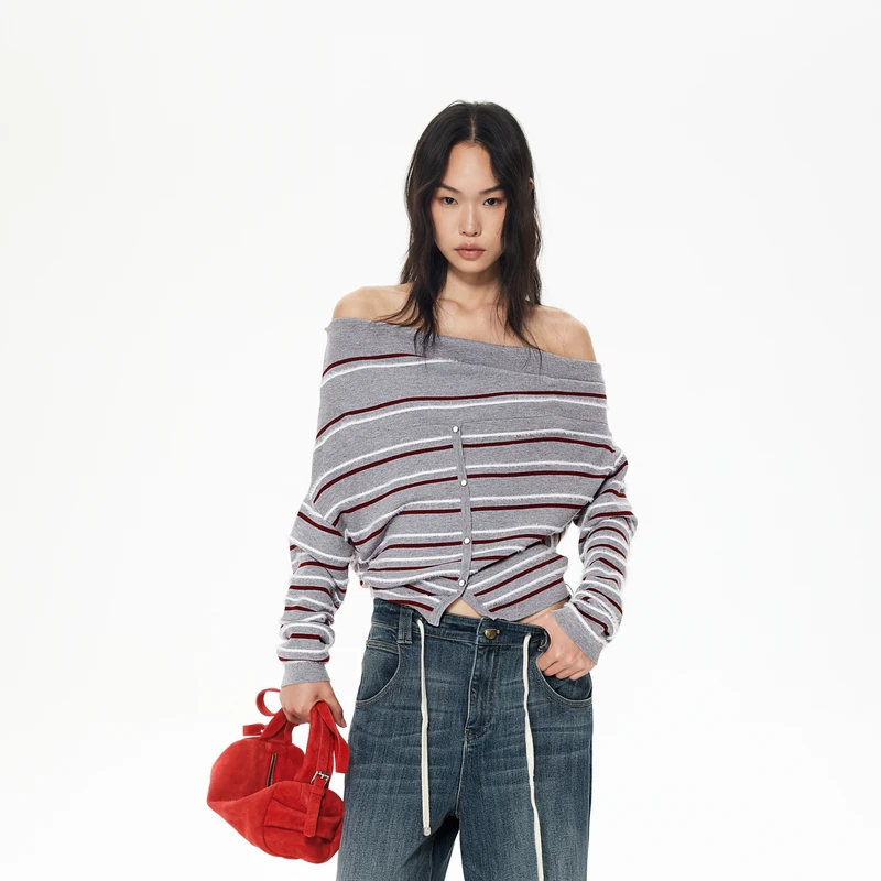 REVAN芮范冬季松弛感不对称露肩毛衫RL90601397