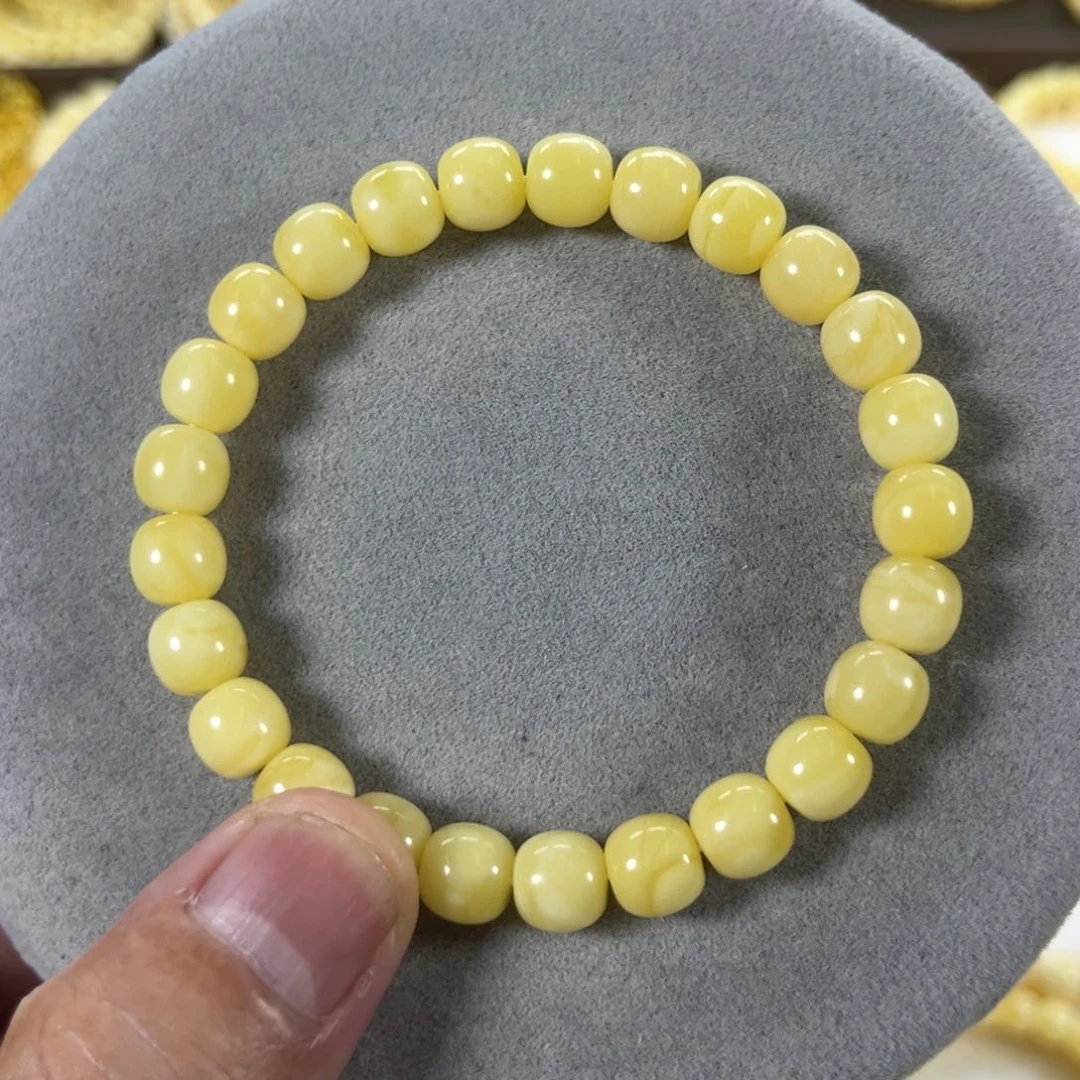 未镶嵌蜜蜡手串纯天然俄料奶白极限弧高桩