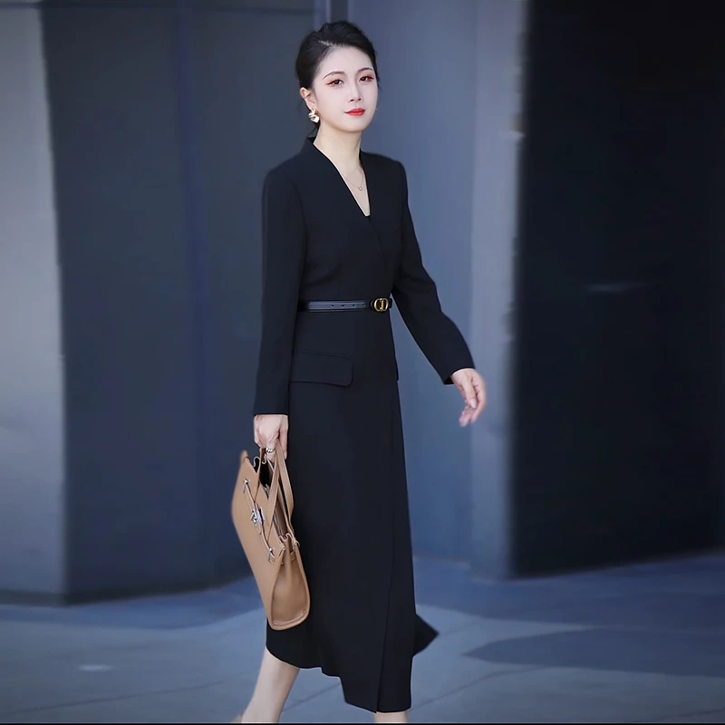 Q8033西装连衣裙2025秋冬新款时尚气质高级感长款职业主持人显瘦X