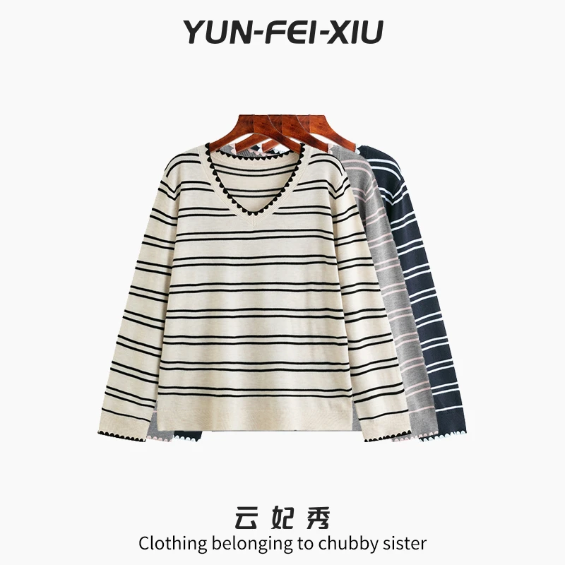 云妃秀大码女装针织衫时尚休闲胖妹妹气质减龄显瘦上衣秋23129