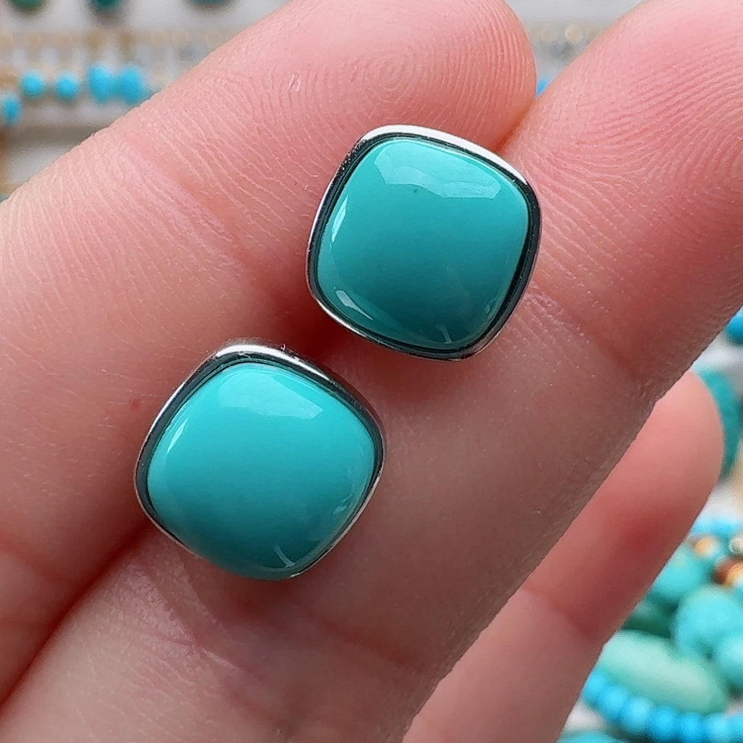 绿松石银S925镶嵌耳饰