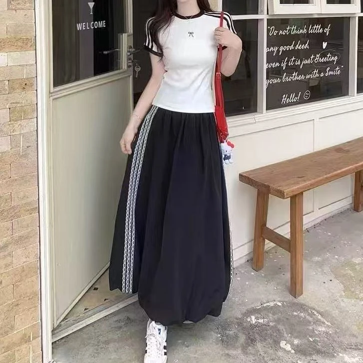 （谭老五）夏季搭配一整套胖mm上衣纯欲休闲运动风两件套装裙8093