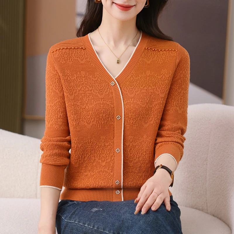 【绵羊毛】纯色假开衫2025春秋新款女薄小衫洋气百搭爆款长袖针织衫