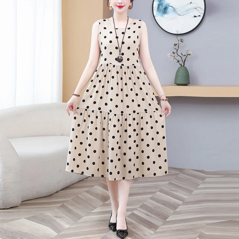 夏季棉绸连衣裙女新款印花吊带裙无袖沙滩度假长裙子宽松遮肚显瘦